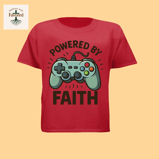 Boys Next Level Youth T-shirt "Powered By Faith"