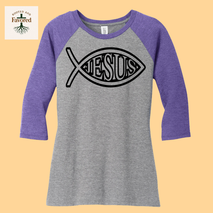 Women's District Perfect Tri 3/4 Sleeve "Jesus"