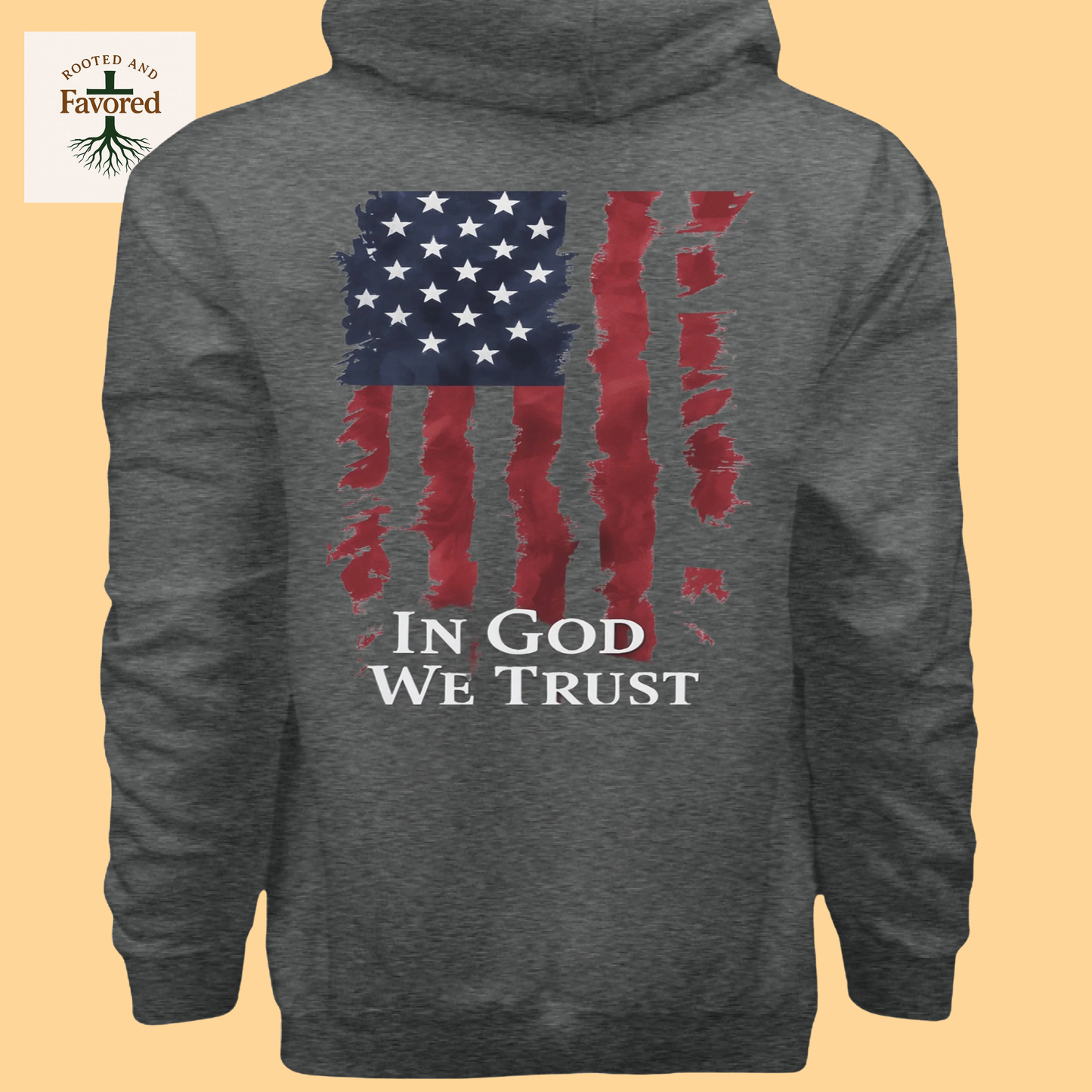 Men's Hanes Ultimate Pullover Hoodie "American Flag-In God We Trust"