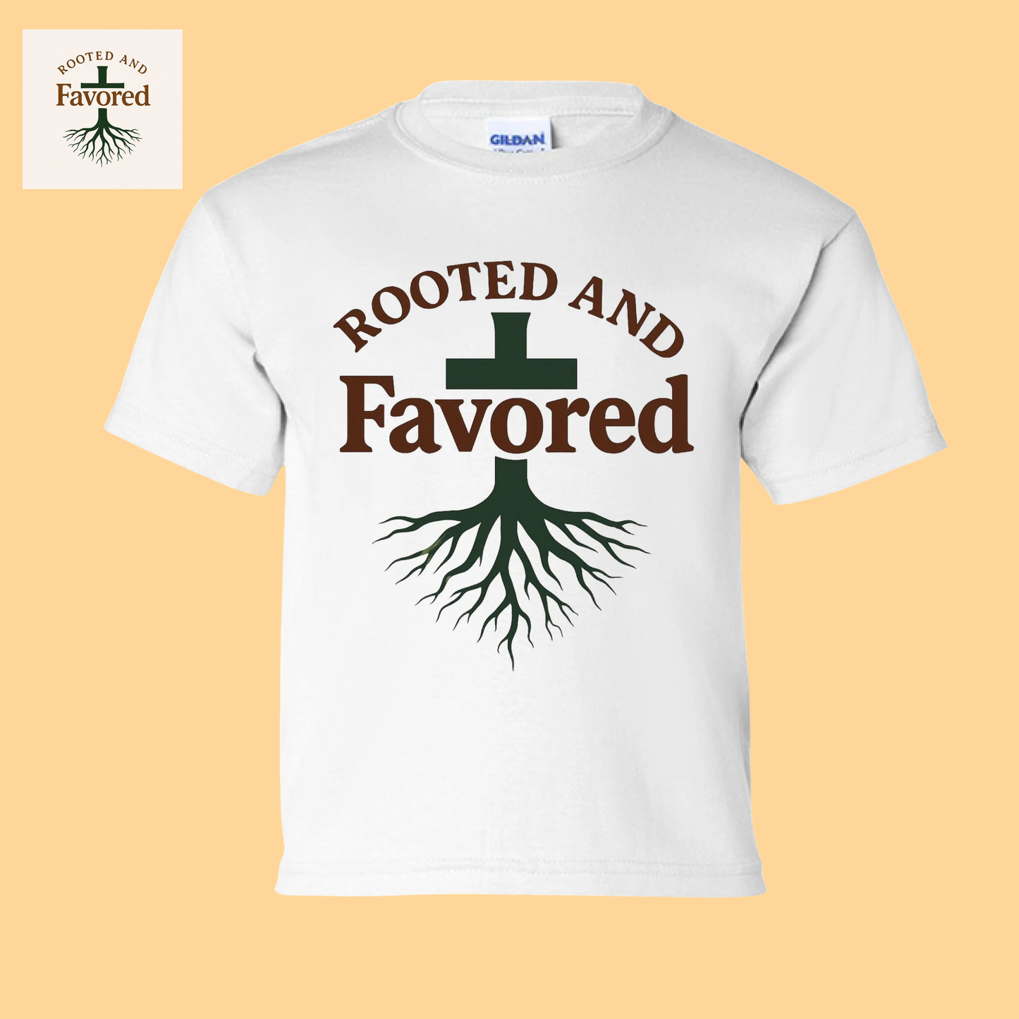 Boys Gildan Youth Ultra Cotton T-shirt "Rooted And Favored"