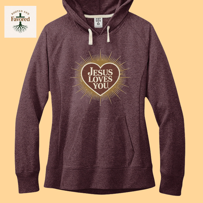 Womens District Fleece Hoodie "Jesus Loves"