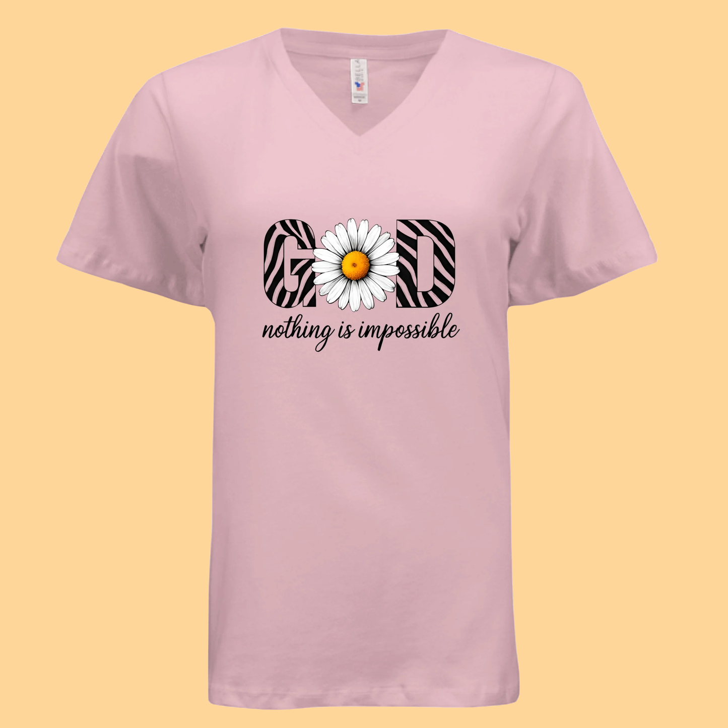 Ladies Bella Relaxed Jersey Short Sleeve V-Neck T-Shirt "God.. Nothing Is Impossible"
