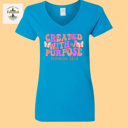 Women's Gildan Heavy Cotton V-Neck T-Shirt "Created With A Purpose"