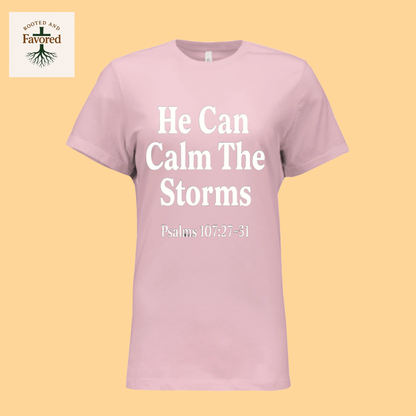 Women's Bella Relaxed Jersey Short-Sleeve T-Shirt "He Can Calm the Strorms"