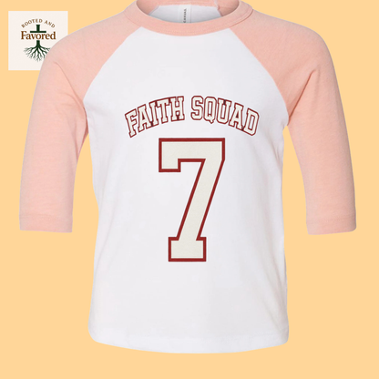Toddler Bella + Canvas 3/4 Sleeve Baseball T-Shirt "Faith Squad"
