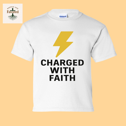 Boys Gildan Youth Ultra Cotton T-shirt "Charged With Faith"