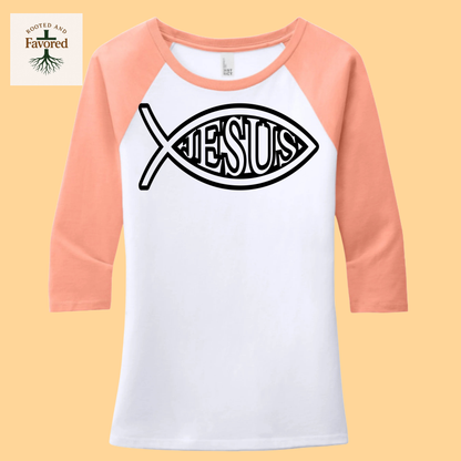 Women's District Perfect Tri 3/4 Sleeve "Jesus"