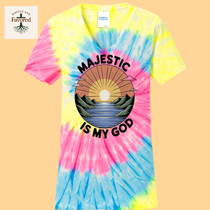 Women's Port & Company Tie-Dye V-Neck T-Shirt "Majestic is my God"