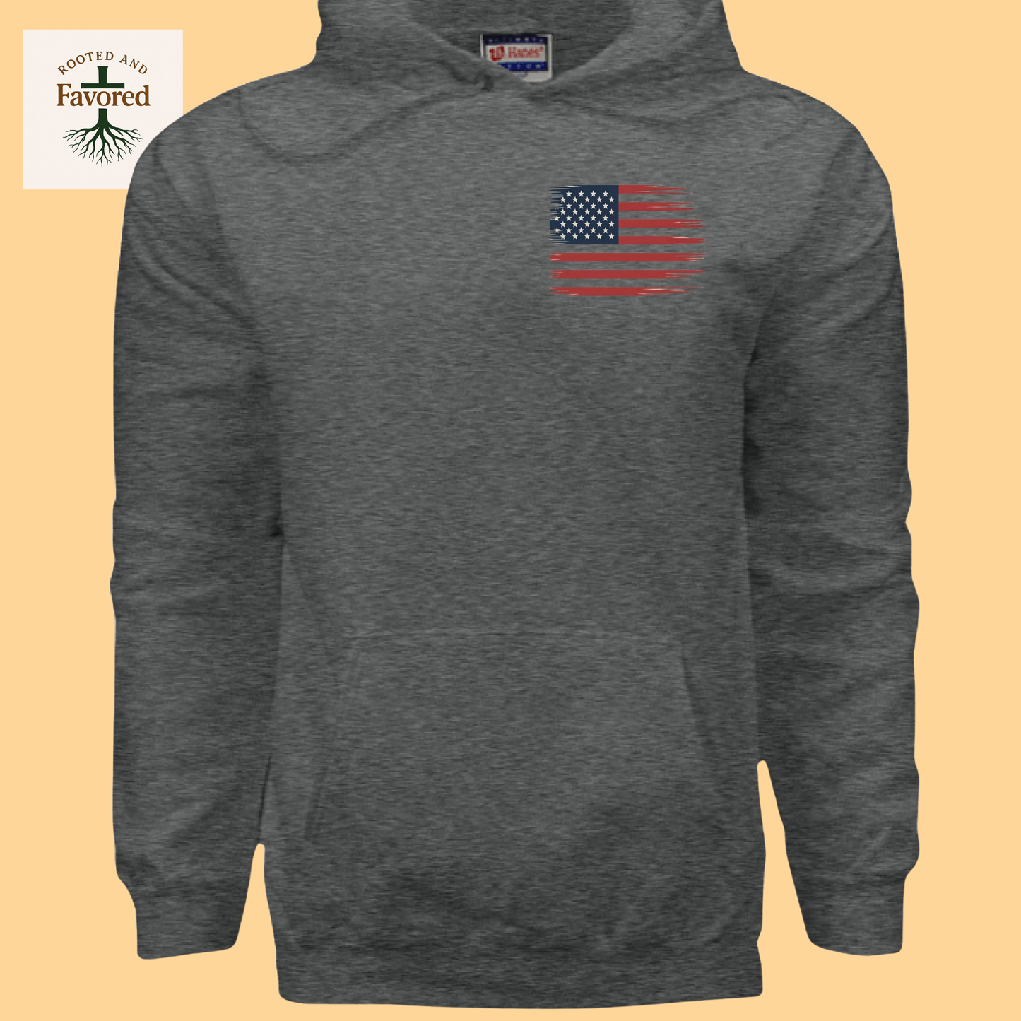 Men's Hanes Ultimate Pullover Hoodie "American Flag-In God We Trust"