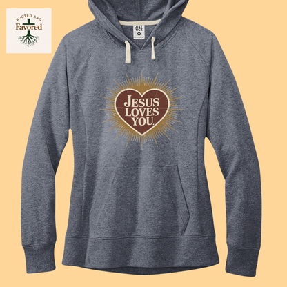 Womens District Fleece Hoodie "Jesus Loves"