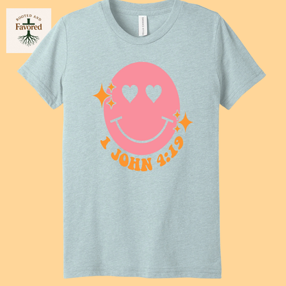 Girls Bella + Canvas Triblend Short-Sleeve T-Shirt " 1 John 4:19"