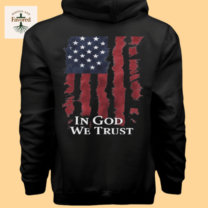 Men's Hanes Ultimate Pullover Hoodie "American Flag-In God We Trust"