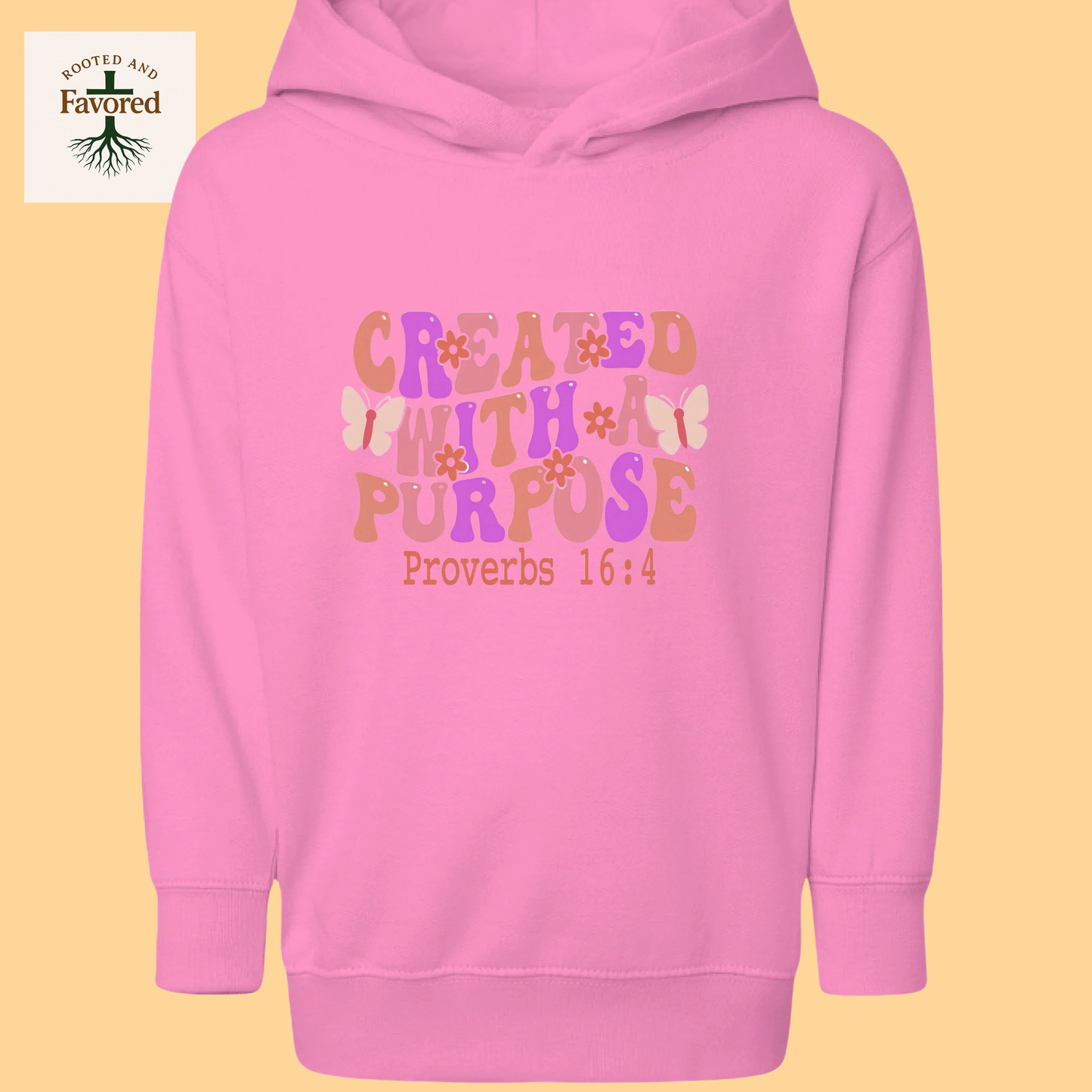 Girls Toddler Pullover Fleece Hoodie "Created With A Purpose"