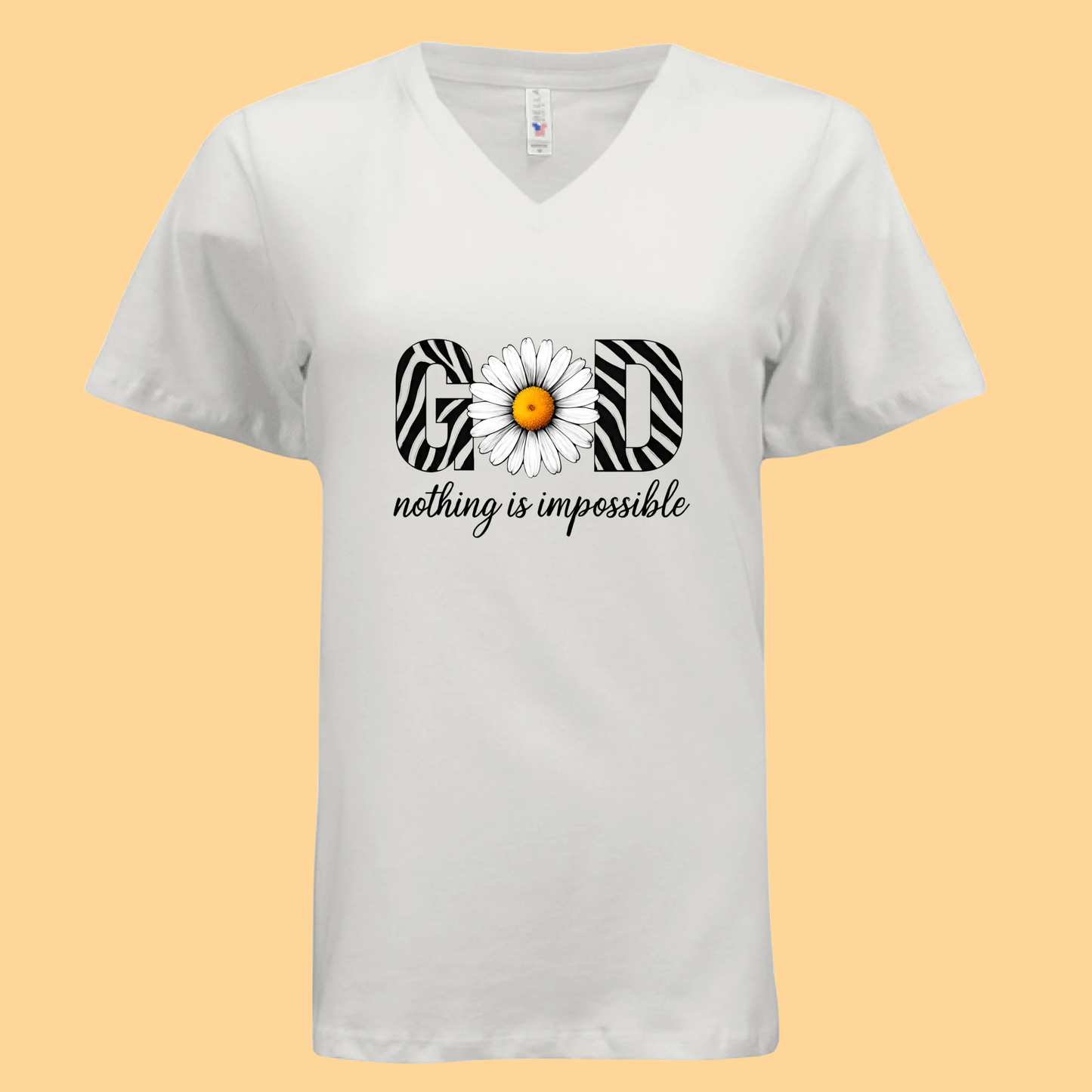 Ladies Bella Relaxed Jersey Short Sleeve V-Neck T-Shirt "God.. Nothing Is Impossible"