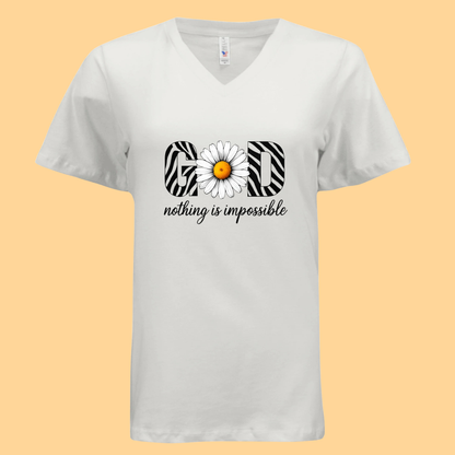 Ladies Bella Relaxed Jersey Short Sleeve V-Neck T-Shirt "God.. Nothing Is Impossible"