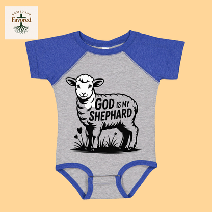 Baby Rabbit Skin Infant Baseball Fine Jersey Onesie "God Is My Shephard"