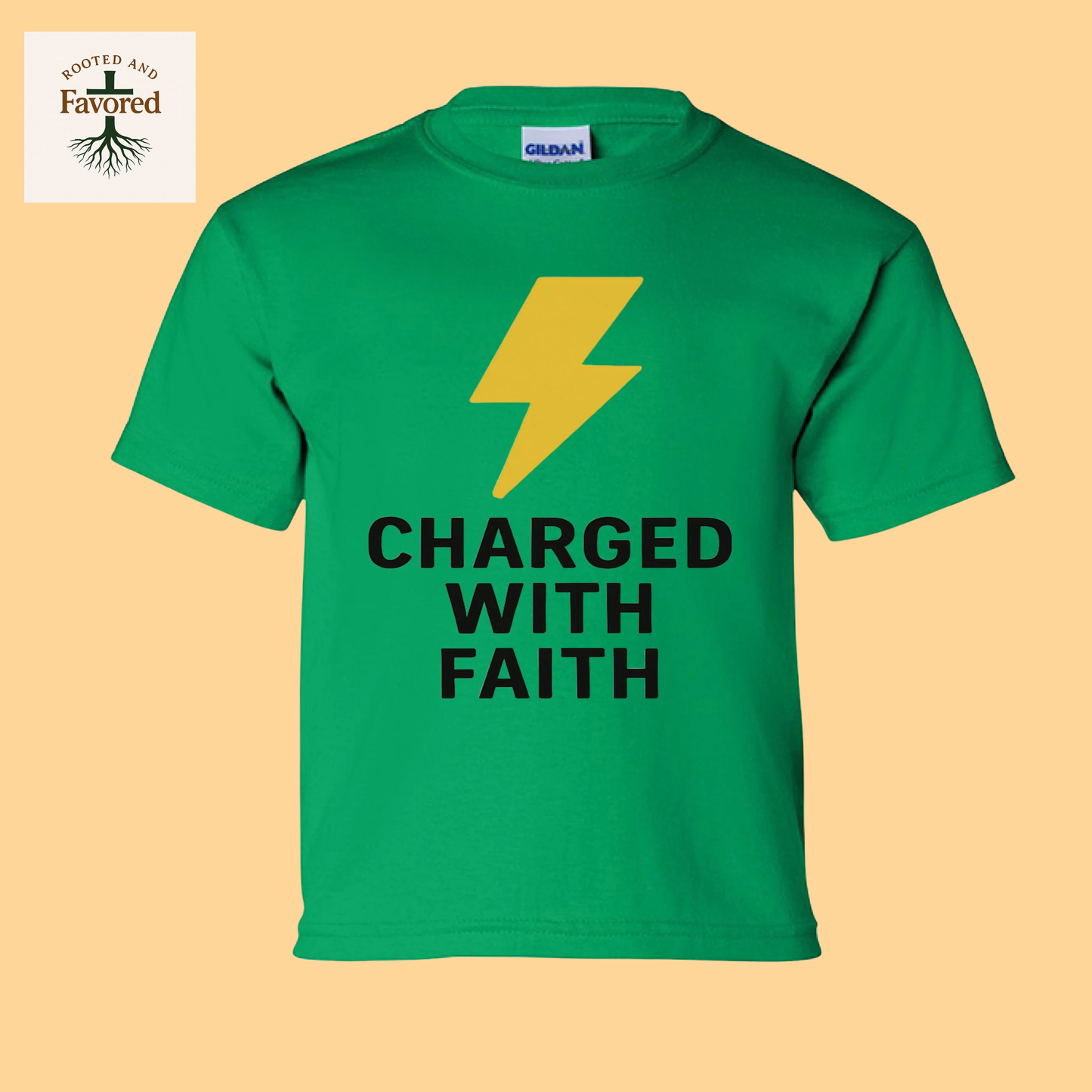 Boys Gildan Youth Ultra Cotton T-shirt "Charged With Faith"