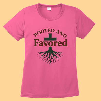 Women's Sport-Tek Competitor Tee "Rooted And Favored"