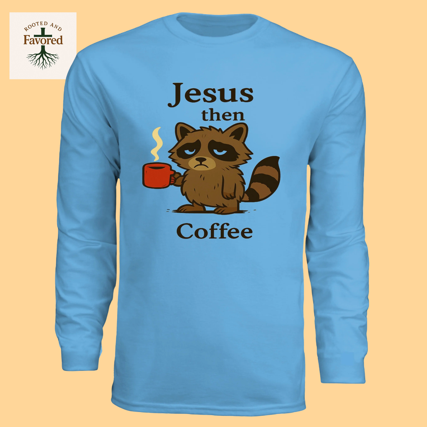 Women's Long Sleeve Performance Crew Shirt "Jesus then Coffee"