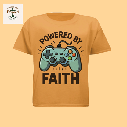 Boys Next Level Youth T-shirt "Powered By Faith"