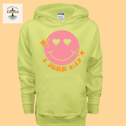 Girls Jerzees NuBlend Fleece Pullover Hoodie "1 John 4:19"