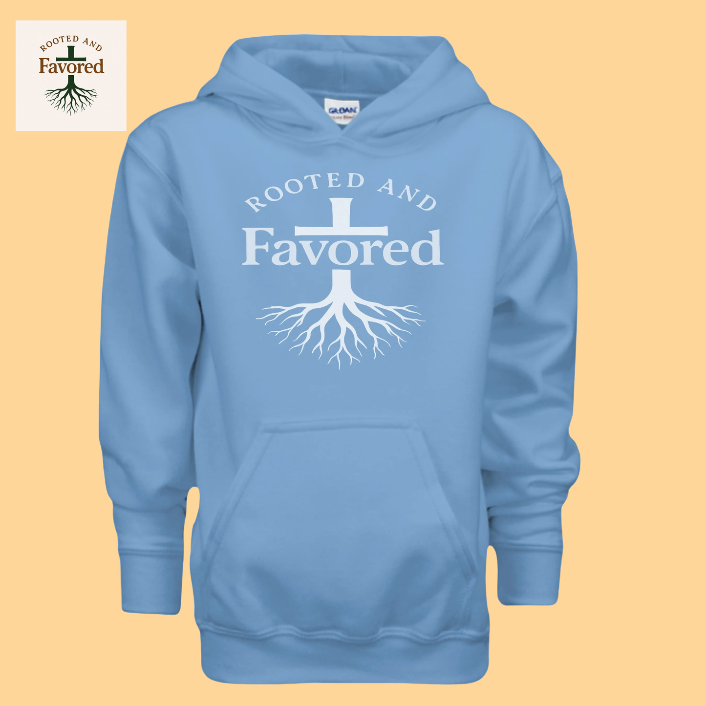 Boy's Youth Heavy Blend Gildan Hoodie "Rooted And Favored"