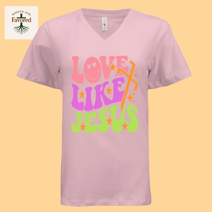 Womens Bella Relaxed Short-Sleeve V-Neck T-shirt "Love Like Jesus"