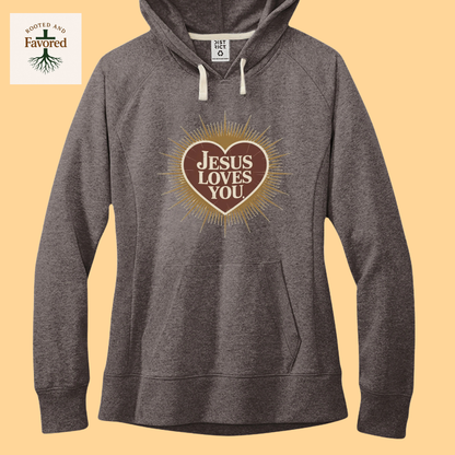 Womens District Fleece Hoodie "Jesus Loves"
