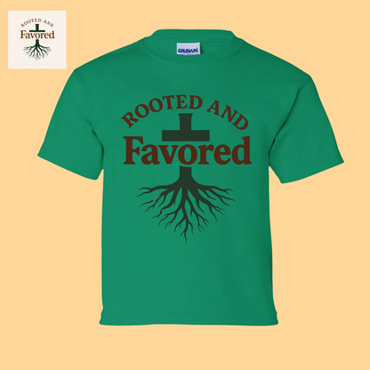 Boys Gildan Youth Ultra Cotton T-shirt "Rooted And Favored"