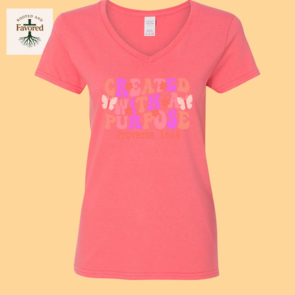 Women's Gildan Heavy Cotton V-Neck T-Shirt "Created With A Purpose"