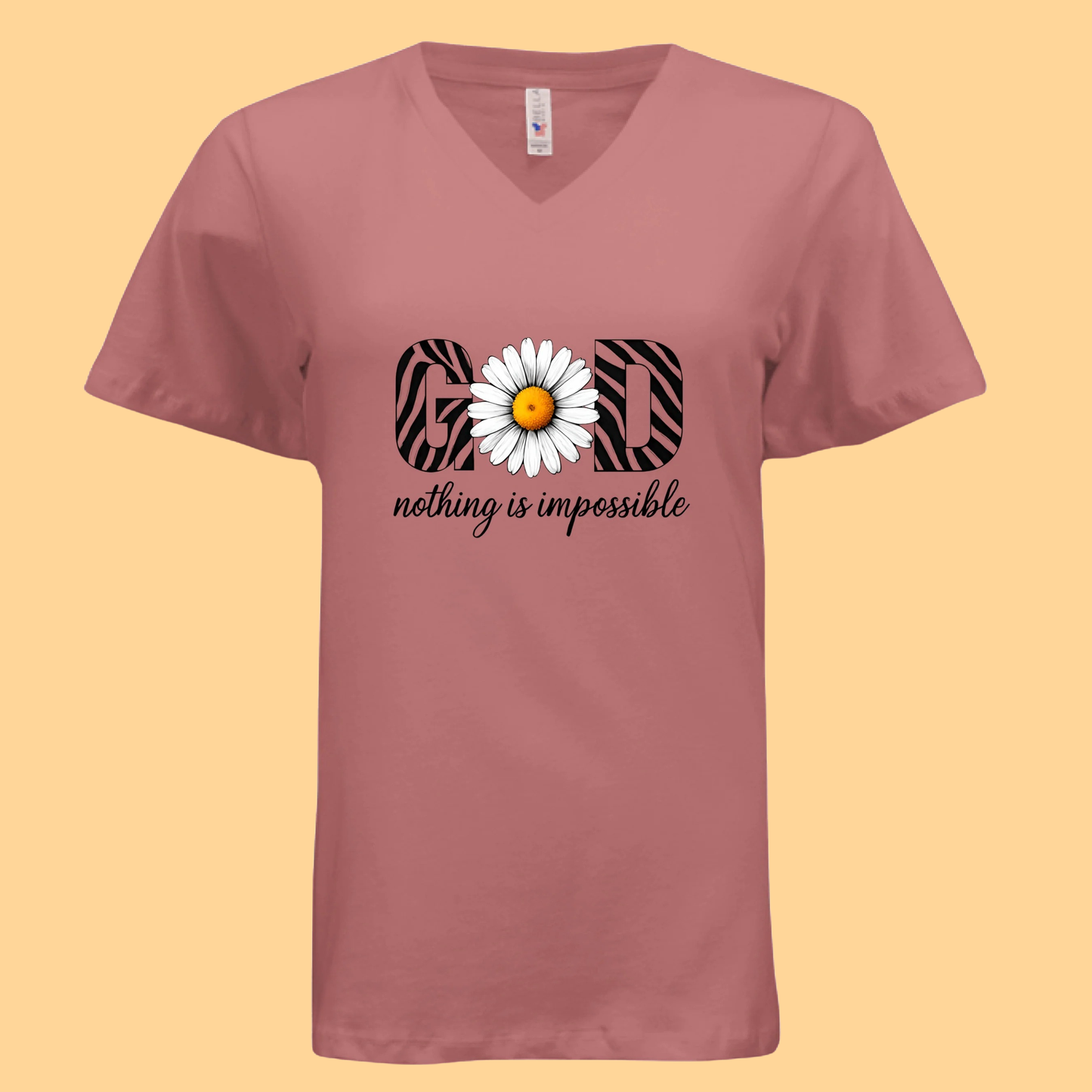 Ladies Bella Relaxed Jersey Short Sleeve V-Neck T-Shirt "God.. Nothing Is Impossible"