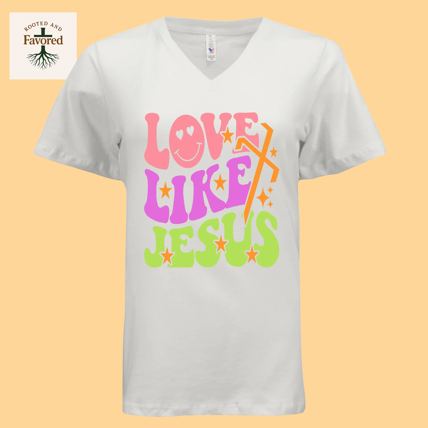 Womens Bella Relaxed Short-Sleeve V-Neck T-shirt "Love Like Jesus"