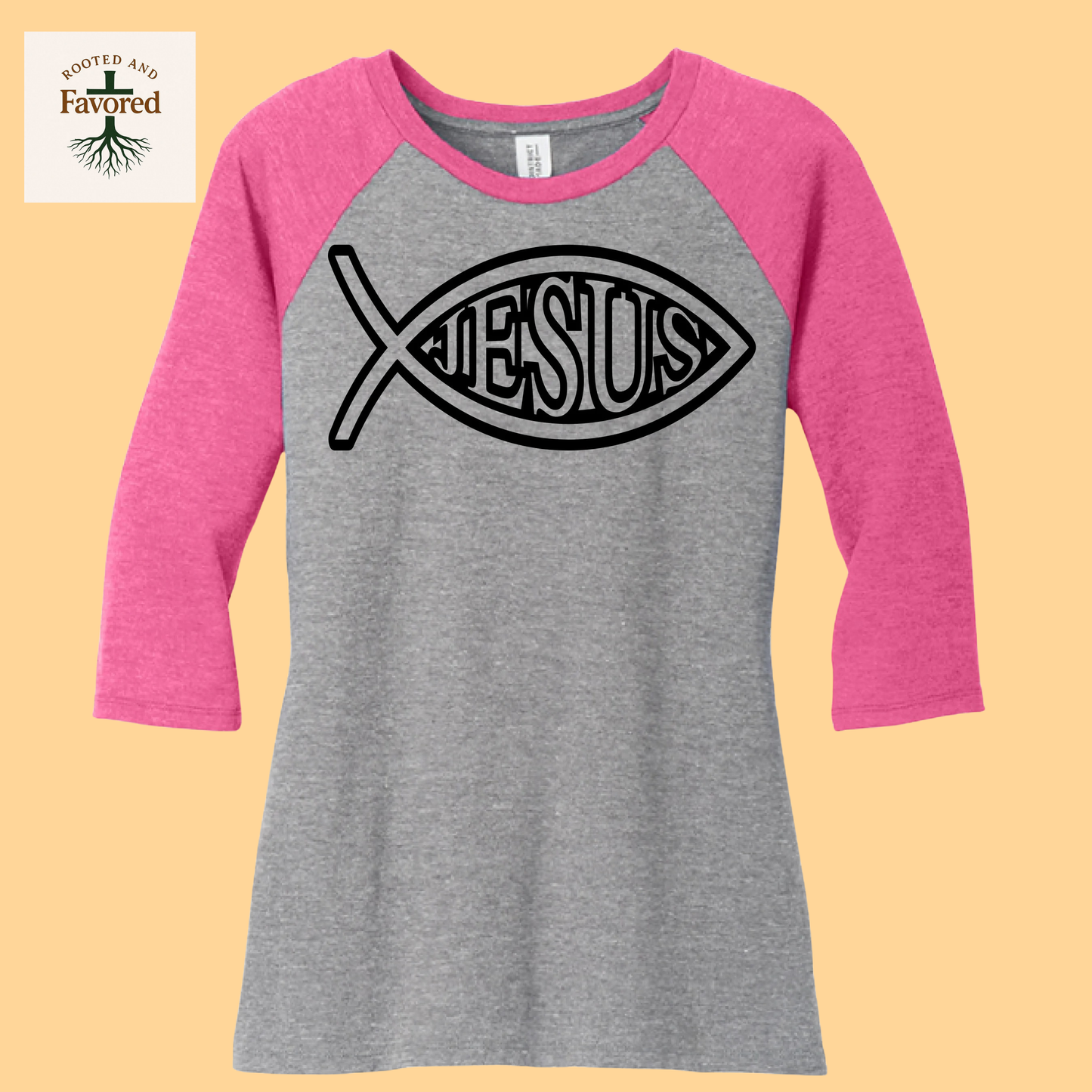 Women's District Perfect Tri 3/4 Sleeve "Jesus"