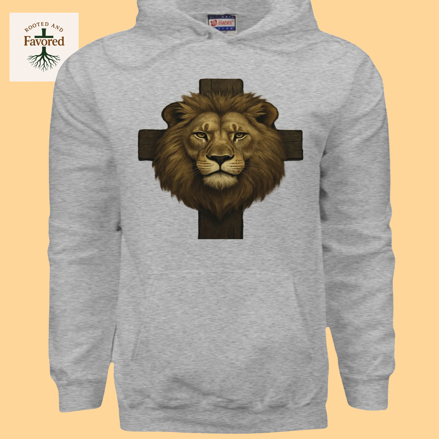 Men's Hanes Ultimate Cotton Pullover Hoodie " Lion and the Cross"