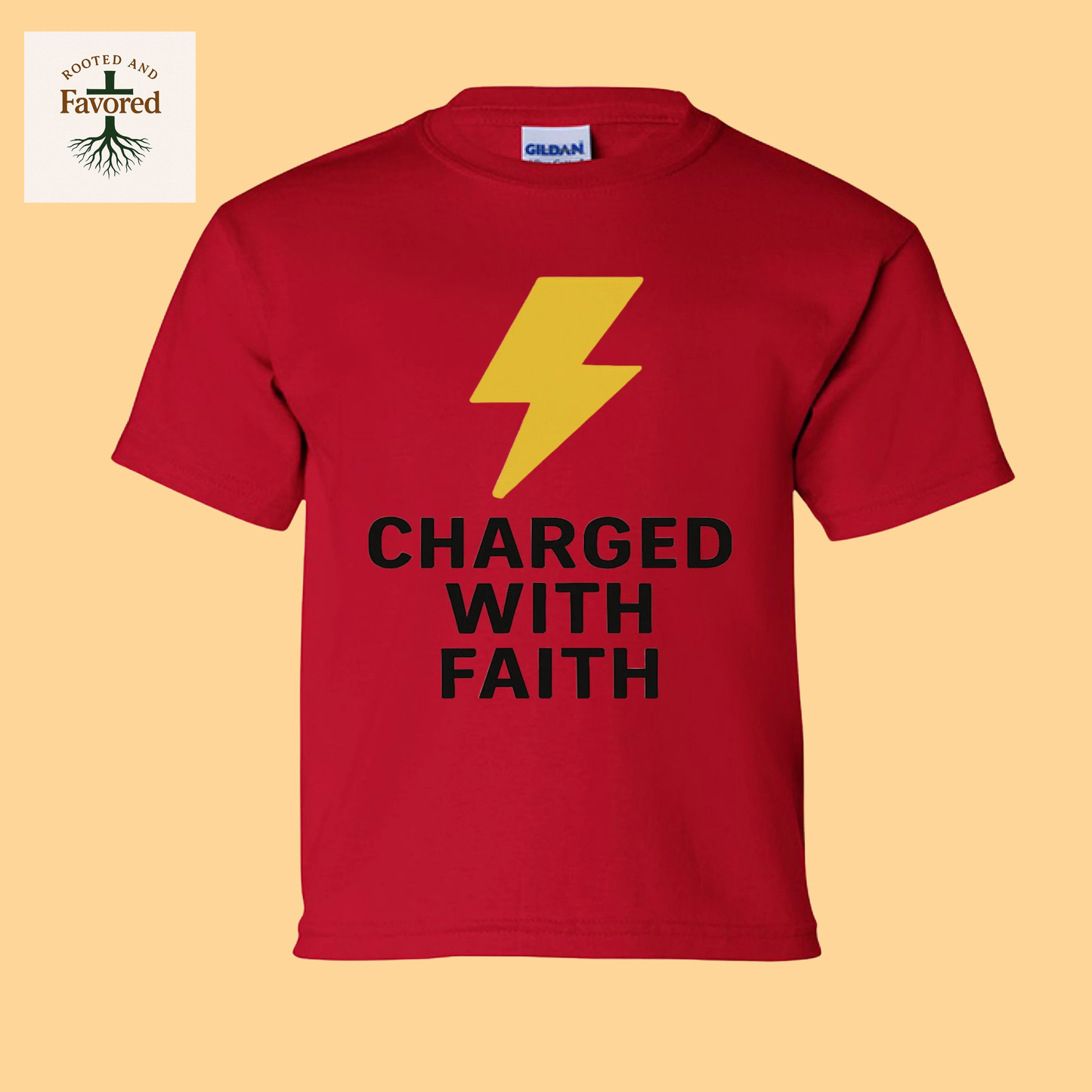 Boys Gildan Youth Ultra Cotton T-shirt "Charged With Faith"