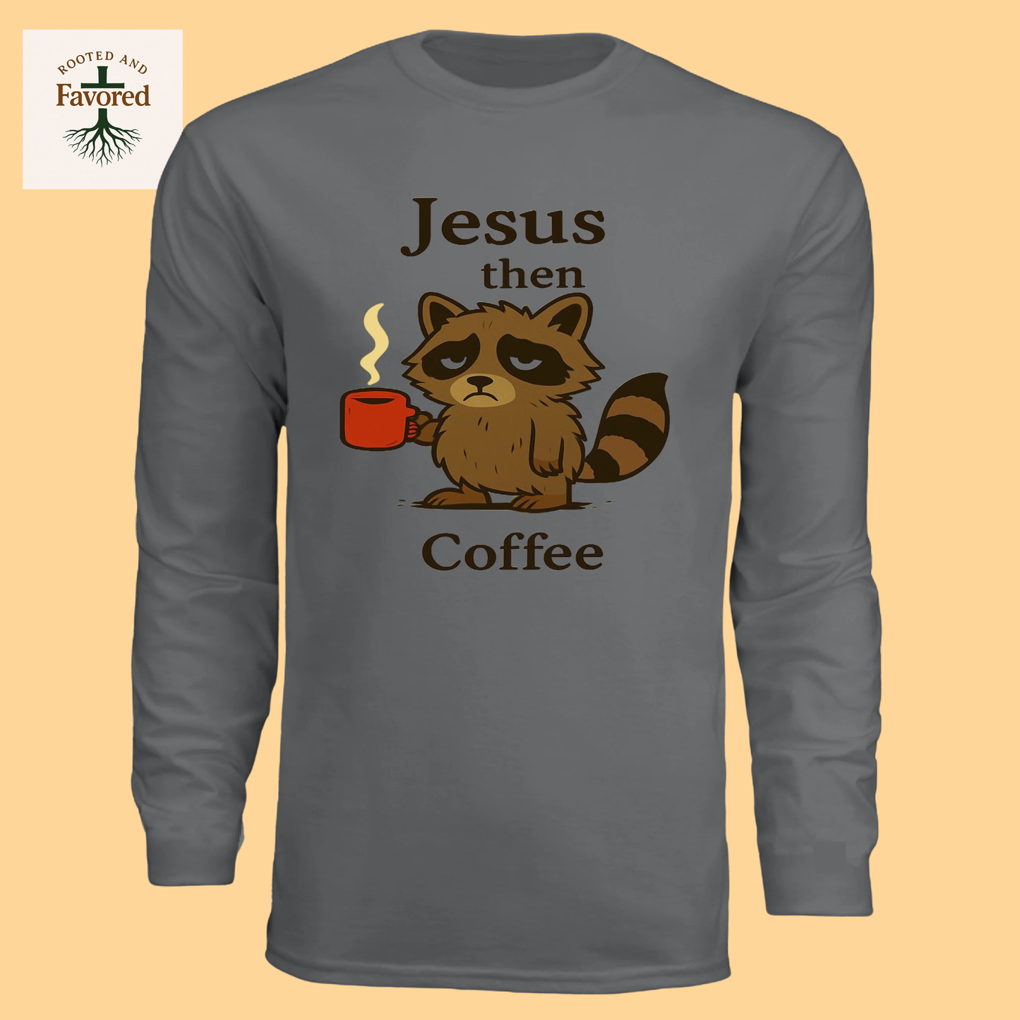 Women's Long Sleeve Performance Crew Shirt "Jesus then Coffee"