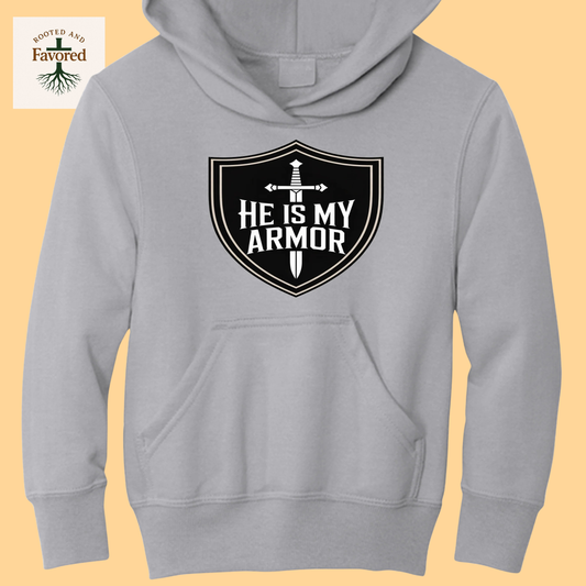 Boy's Youth Port & Company Core Fleece Pullover Hoodie "He Is My Armor"