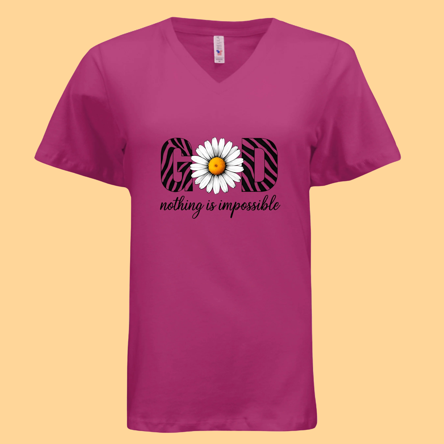 Ladies Bella Relaxed Jersey Short Sleeve V-Neck T-Shirt "God.. Nothing Is Impossible"