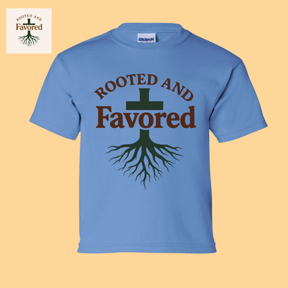 Boys Gildan Youth Ultra Cotton T-shirt "Rooted And Favored"