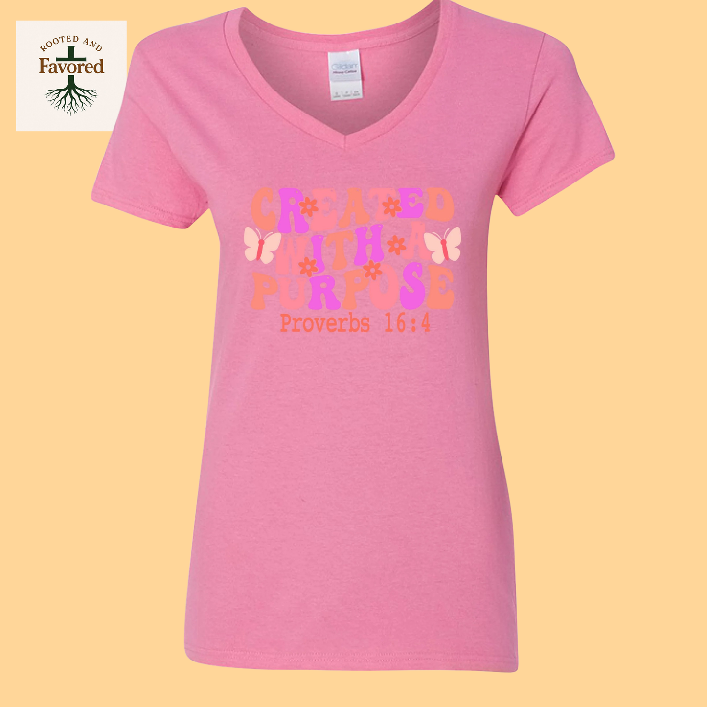 Women's Gildan Heavy Cotton V-Neck T-Shirt "Created With A Purpose"