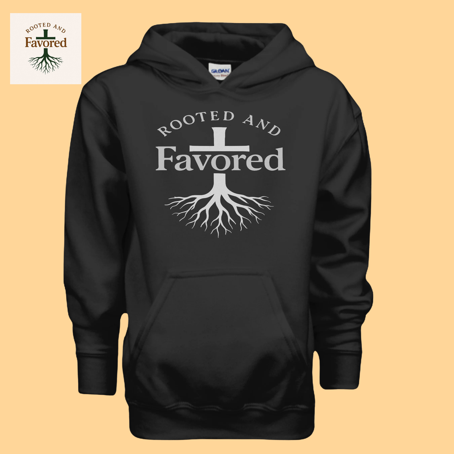 Boy's Youth Heavy Blend Gildan Hoodie "Rooted And Favored"