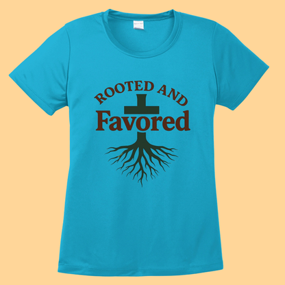 Women's Sport-Tek Competitor Tee "Rooted And Favored"