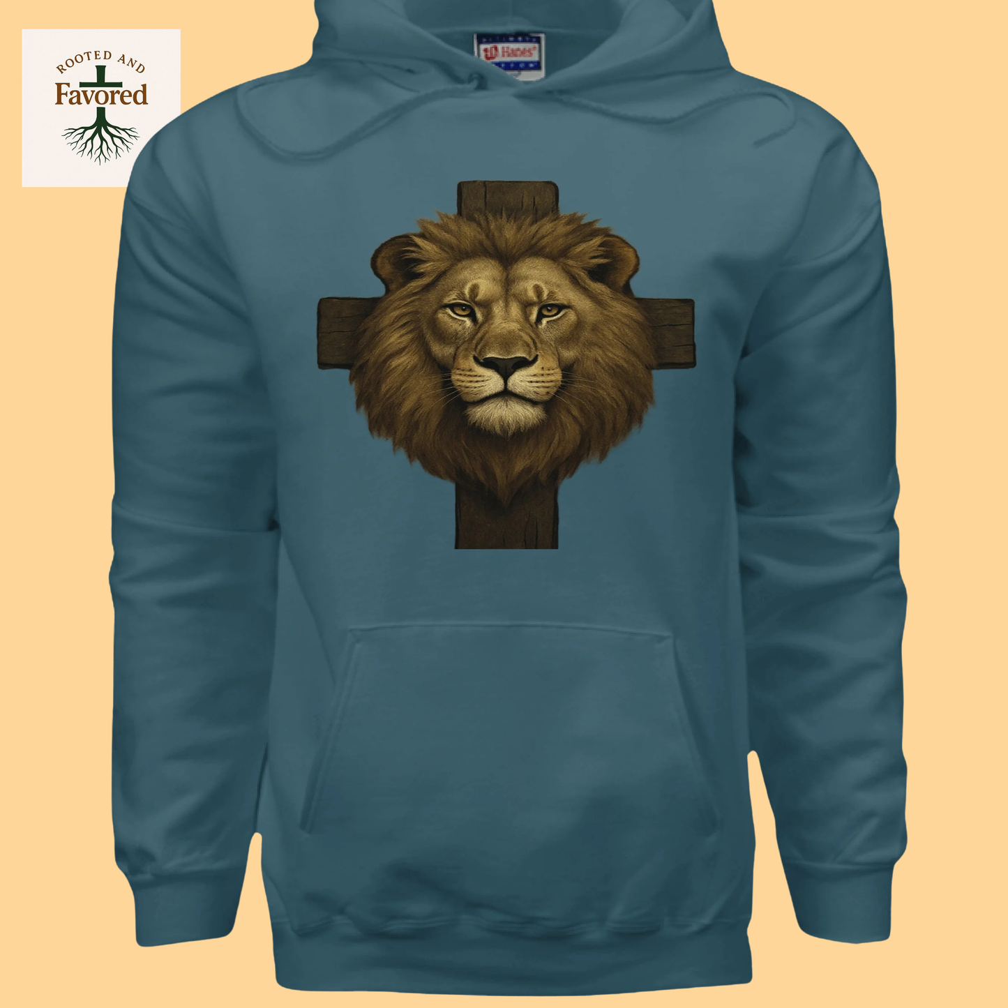 Men's Hanes Ultimate Cotton Pullover Hoodie " Lion and the Cross"