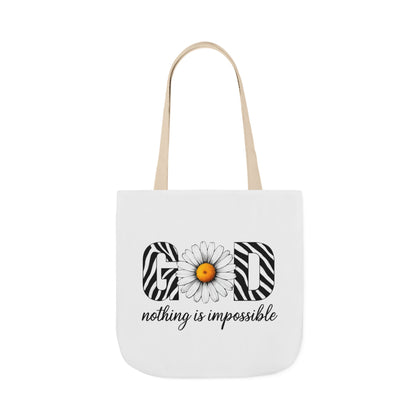 Inspirational Canvas Tote Bag - God Nothing is Impossible, Motivational Gift, Beach Bag, Shopping Tote, Eco-Friendly