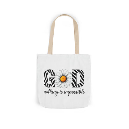 Inspirational Canvas Tote Bag - God Nothing is Impossible, Motivational Gift, Beach Bag, Shopping Tote, Eco-Friendly