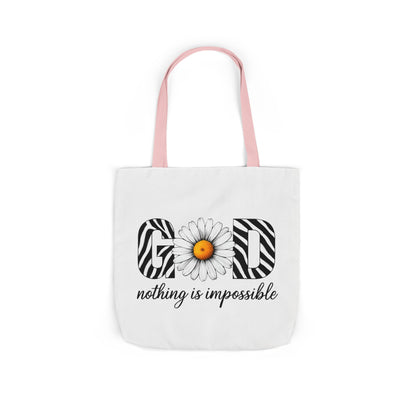 Inspirational Canvas Tote Bag - God Nothing is Impossible, Motivational Gift, Beach Bag, Shopping Tote, Eco-Friendly
