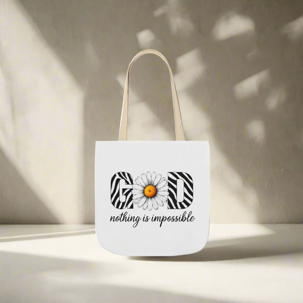 Inspirational Canvas Tote Bag - God Nothing is Impossible, Motivational Gift, Beach Bag, Shopping Tote, Eco-Friendly