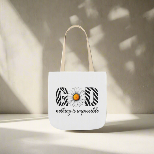 Inspirational Canvas Tote Bag - God Nothing is Impossible, Motivational Gift, Beach Bag, Shopping Tote, Eco-Friendly