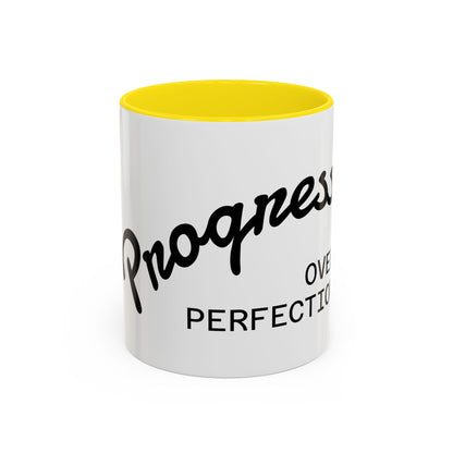 Motivational Accent Coffee Mug "Progress over Perfection"