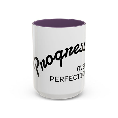 Motivational Accent Coffee Mug "Progress over Perfection"